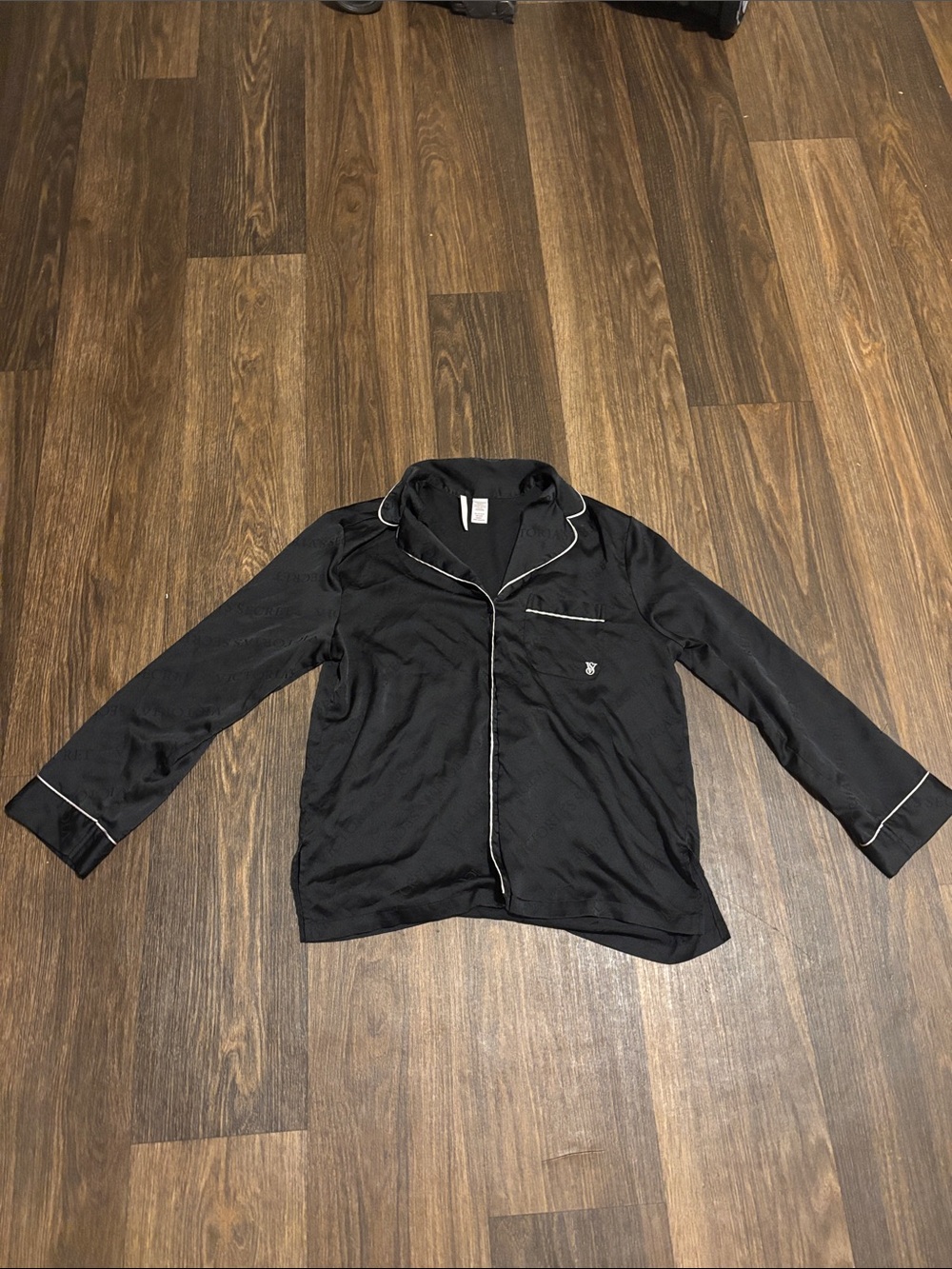 Black Victoria’s Secret Satin Pajama-Style Jacket with Contrast Piping
